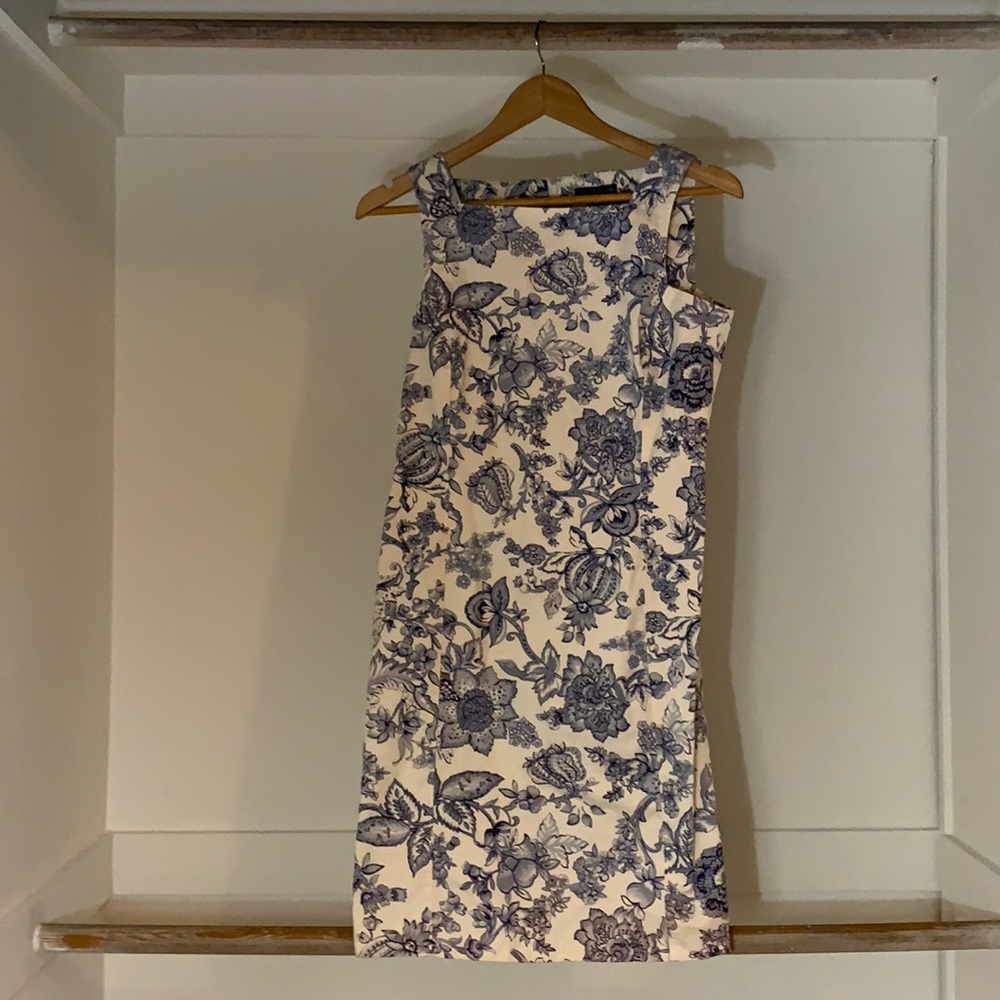ANN TAYLOR BLUE FLORAL PRINTED COTTON SUNDRESS SIZE 8 PETITE
